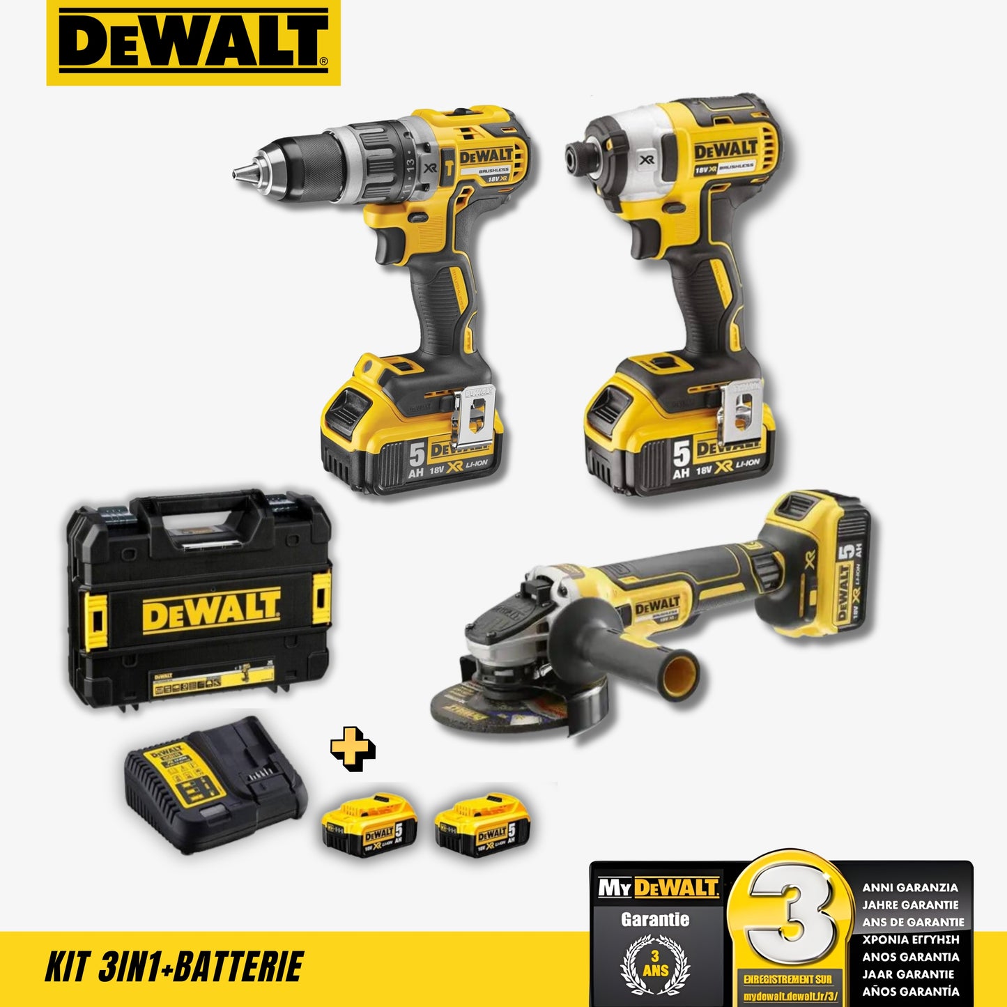 Kit 3in1 DeWalt: Trapano+Avvitatore+Flex